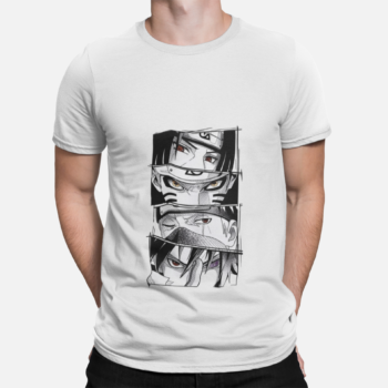 Naruto Uzumaki Itachi Uchiha Kakashi Hatake Sasuke Uchiha anime collage printed white t-shirt