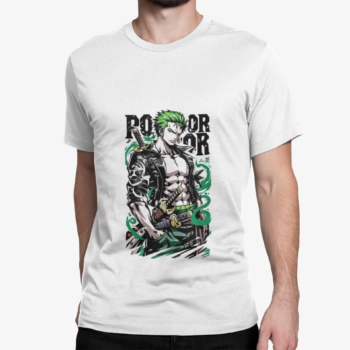 Roronoa Zoro anime graphic t shirt One Piece street art green design