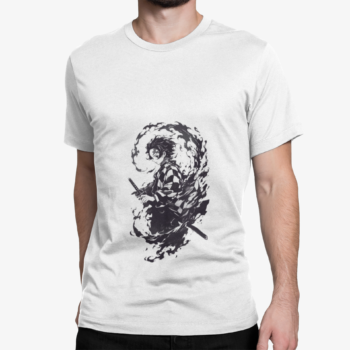 Tanjiro Kamado anime graphic t shirt monochrome flame design Demon Slayer