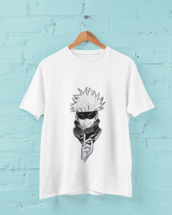 Gojo Satoru anime graphic t shirt minimal black and white design Jujutsu Kaisen
