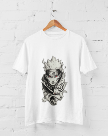 Naruto Uzumaki Nine Tails Kurama Mode anime t-shirt for men white color