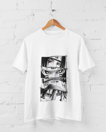 Naruto Uzumaki Itachi Uchiha Kakashi Hatake Sasuke Uchiha anime collage printed white t-shirt