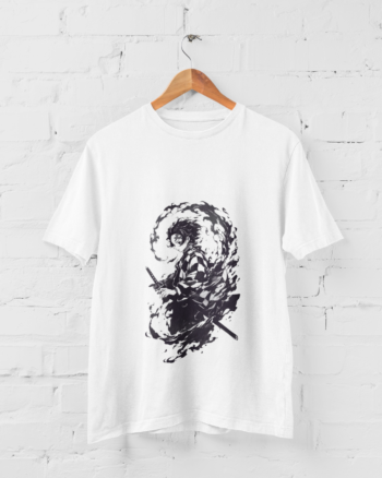 Tanjiro Kamado anime graphic t shirt monochrome flame design Demon Slayer