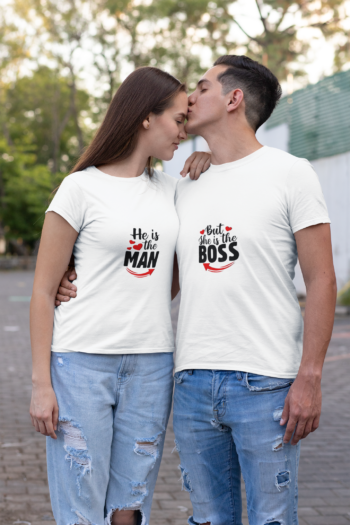 He Is the Man She Is the Boss Matching Couple T-Shirts