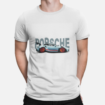 Porsche side profile sports car graphic t-shirt with red wheels
