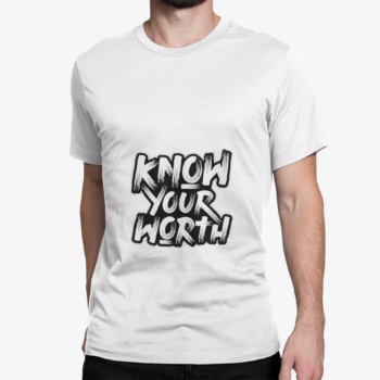 Unbound Know Your Worth confidence quote printed on white t-shirt