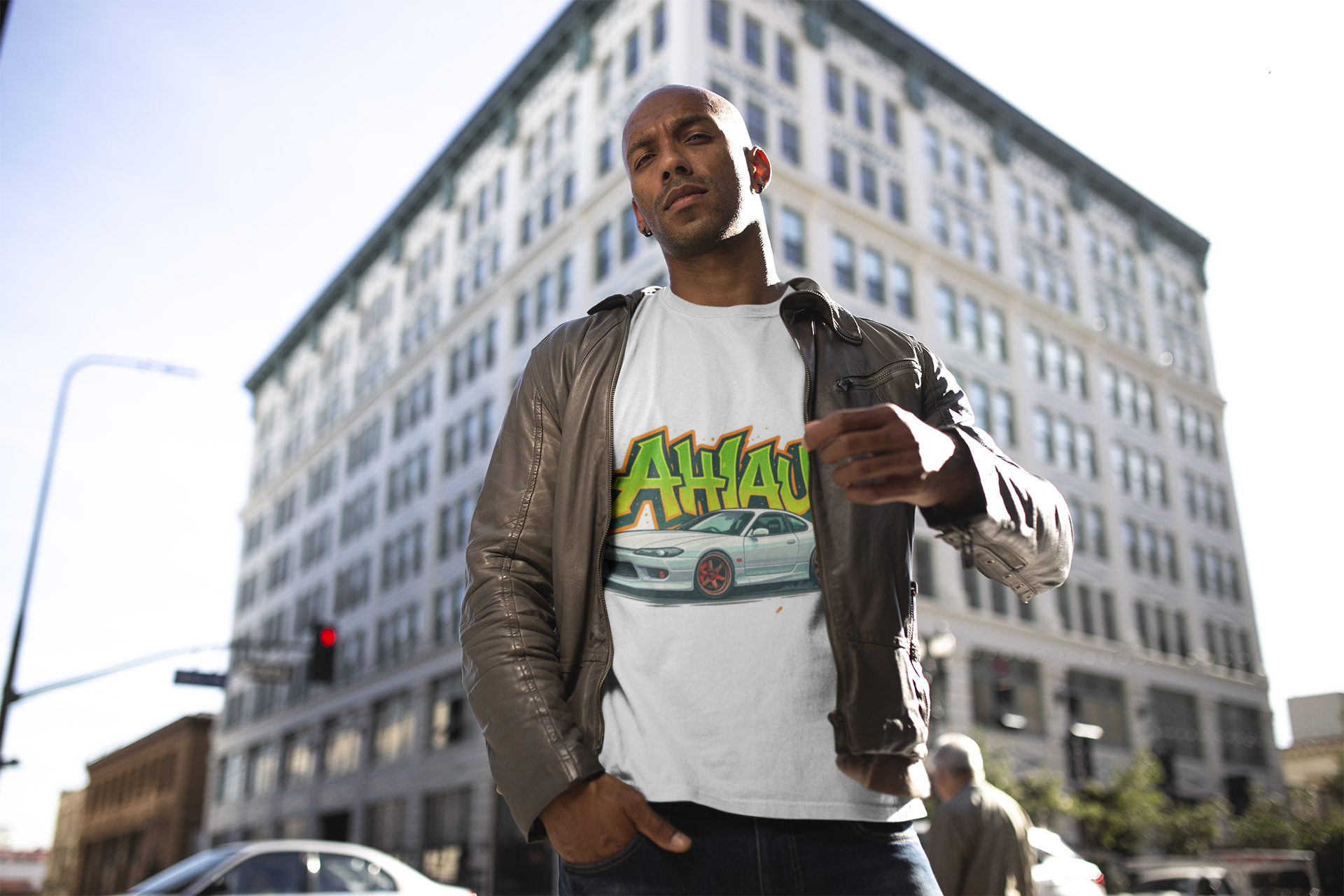 round-neck-tee-mockup-featuring-a-man-in-the-city-18312 Nissan Silvia S15 street racing t-shirt JDM drift car graphic tee Silvia stance car shirt